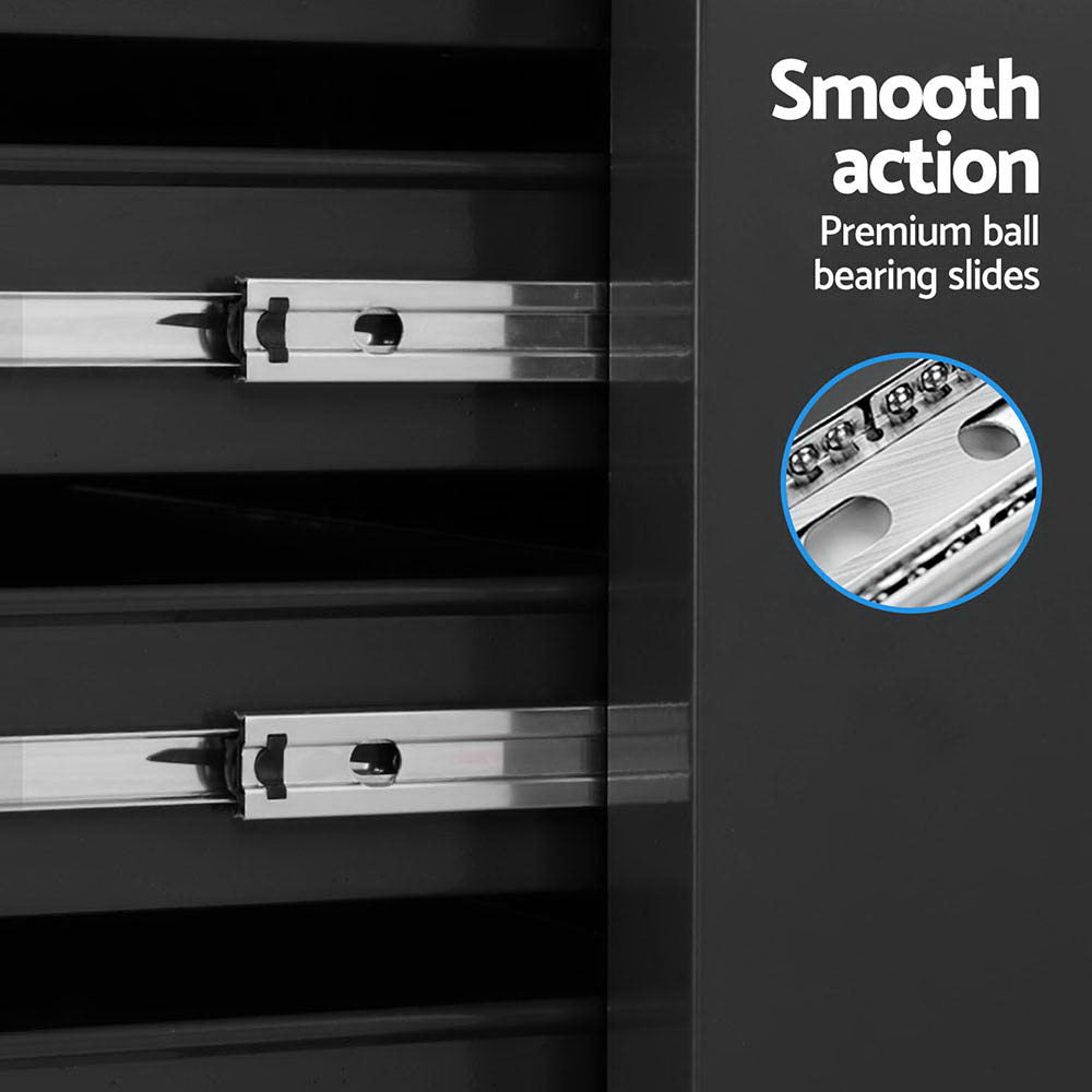 Giantz 15 Drawers Tool Chest Trolley Toolbox 2-in-1 Storage Black