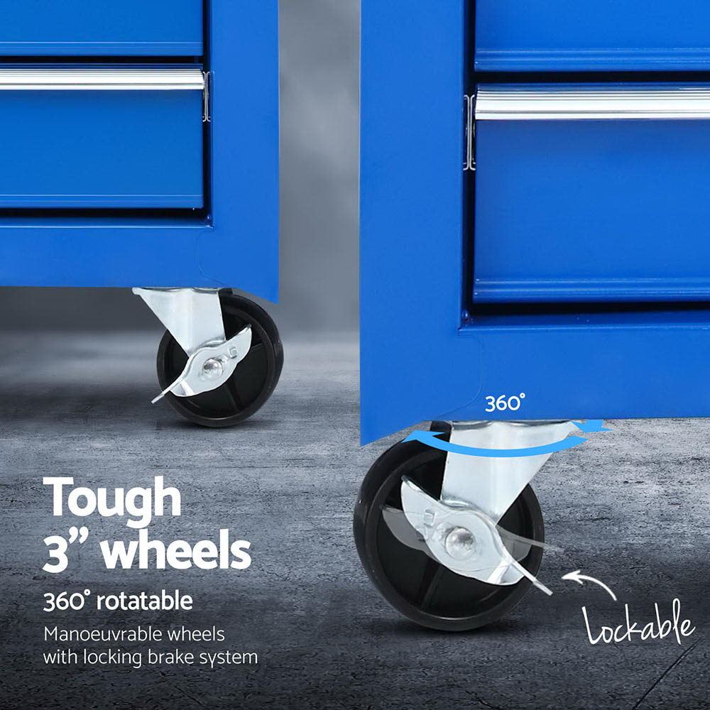 Giantz 15 Drawers Tool Chest Trolley Toolbox 2-in-1 Storage Blue