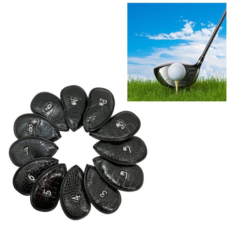 Versatile 12-Piece Golf Club Cap Set In Black Pu Leather With Litchi Texture-1915196900303310848