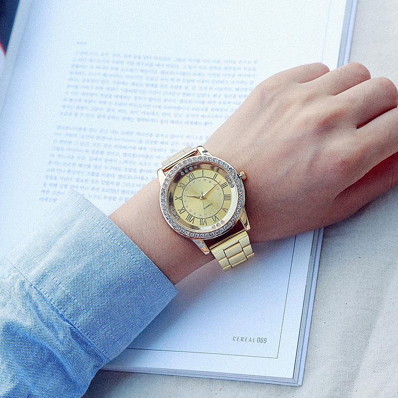 Gold Crystal Quartz Bracelet Watch - Stainless Steel-1915196891499466757
