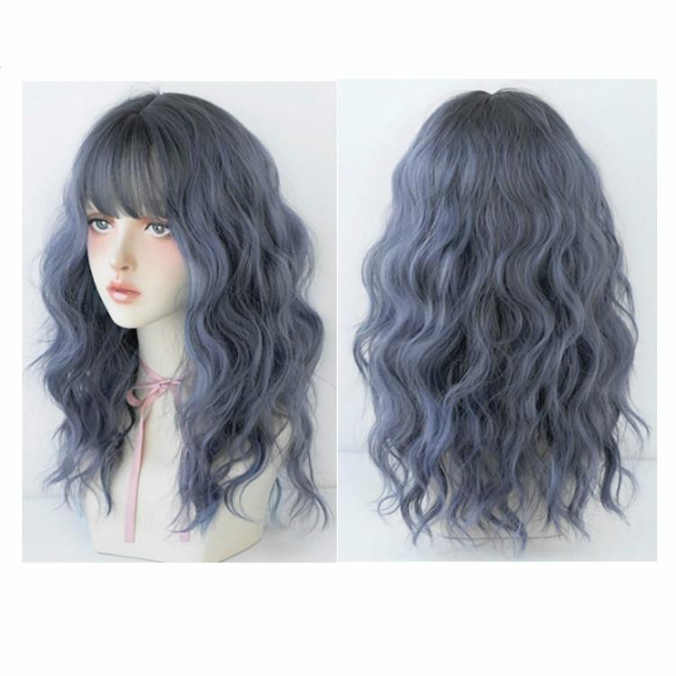 Long Hair Wig With Bangs In Haze Blue Wool - 54Cm-1915198137782374400