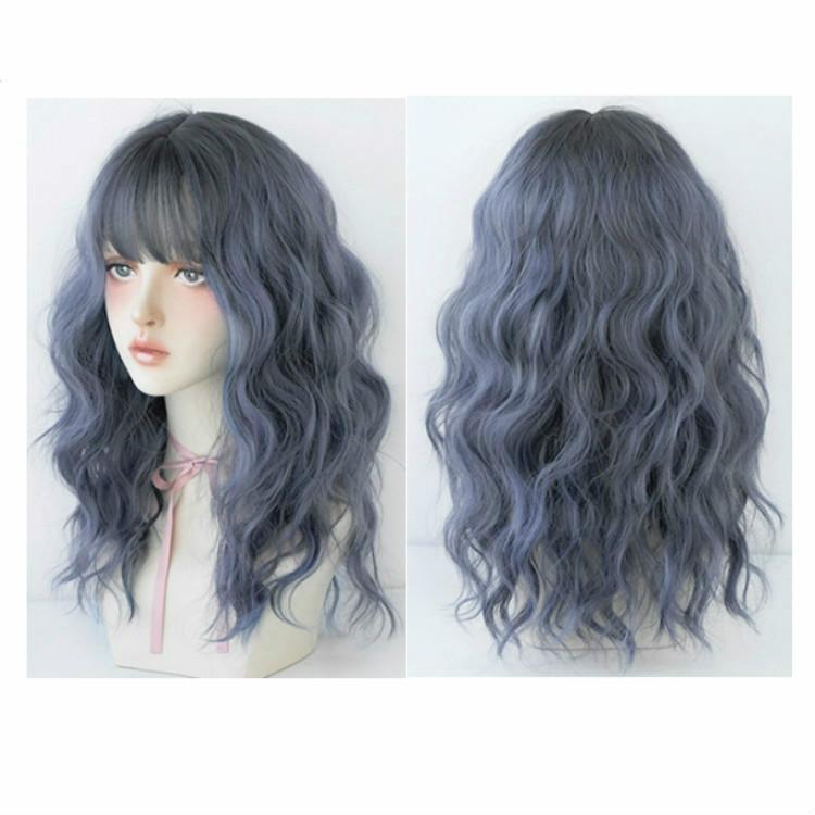 Long Hair Wig With Bangs In Haze Blue Wool - 54Cm-1915198137782374401
