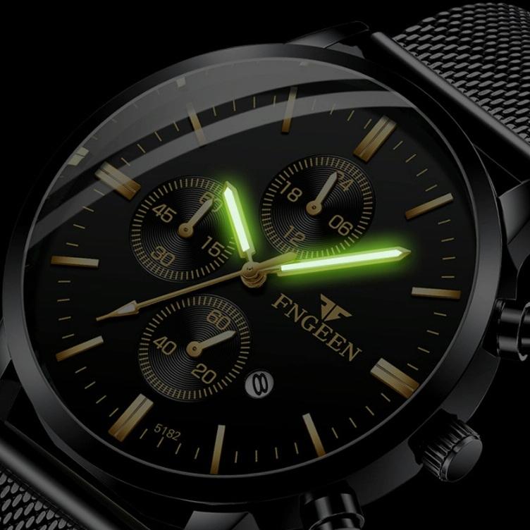 Men Three-Eye Luminous Quartz Watch - Black / Gold-1915196529359065091