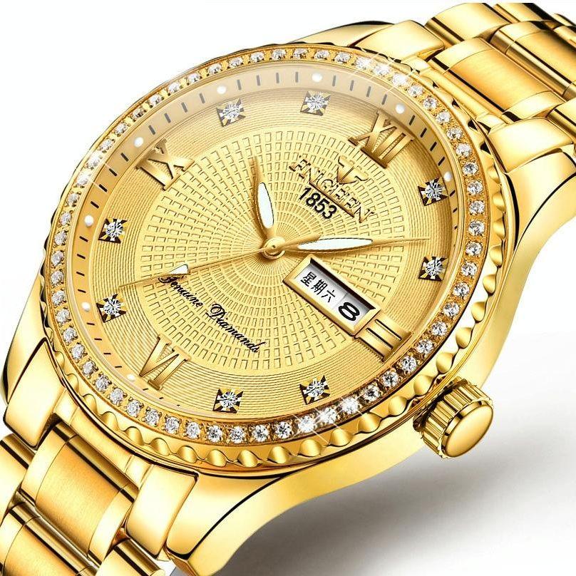 Men Luminous Quartz Watch - Gold With Black Surface-1915196688163803138