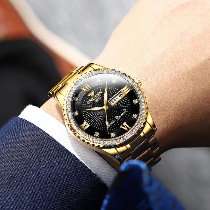 Men Luminous Quartz Watch - Gold With Black Surface-1915196688163803142