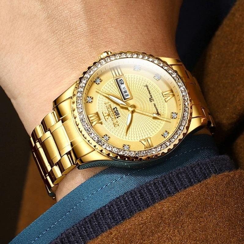Men Luminous Quartz Watch - Gold With Black Surface-1915196688163803143
