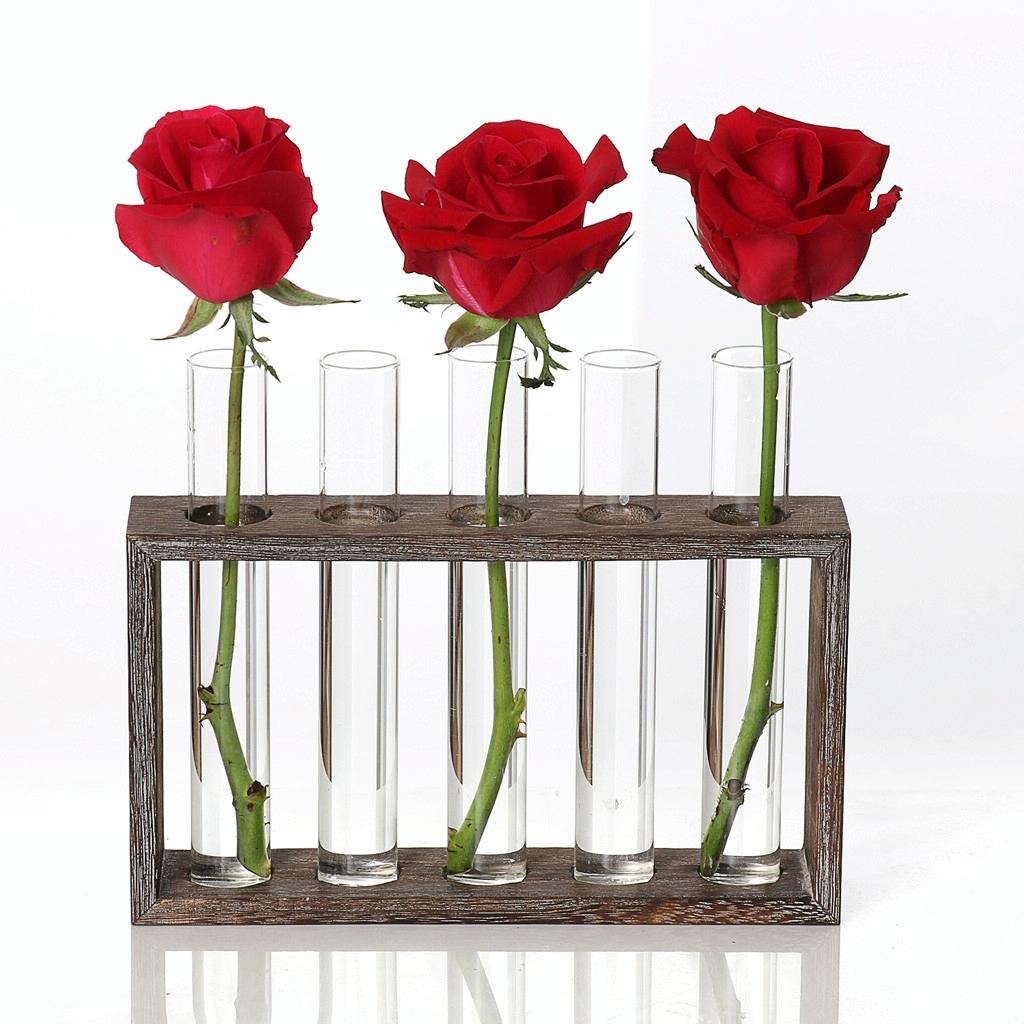Minimalist Hydroponic Glass Vase With Wooden Frame For Coffee Shop Decor-1915198284557848577