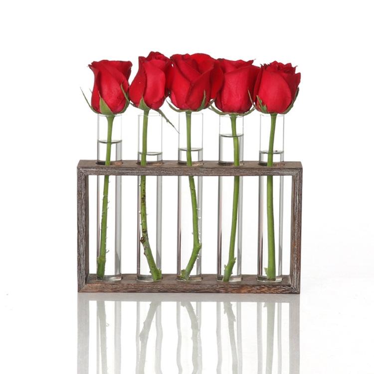 Minimalist Hydroponic Glass Vase With Wooden Frame For Coffee Shop Decor-1915198108057341958