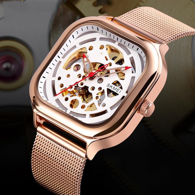Men Automatic Tourbillon Watch With Mesh Band - Rose Gold-1915197830578966529