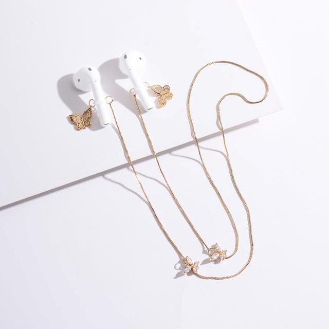 Wireless Earphone Anti-Lost Chain With Zircon Butterfly Necklace - Golden-1962691923458265088
