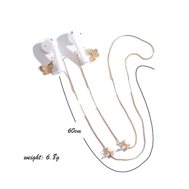 Wireless Earphone Anti-Lost Chain With Zircon Butterfly Necklace - Golden-1962691923458265089