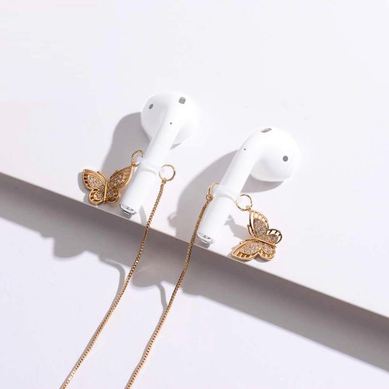 Wireless Earphone Anti-Lost Chain With Zircon Butterfly Necklace - Golden-1962691923458265090