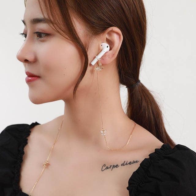 Wireless Earphone Anti-Lost Chain With Zircon Butterfly Necklace - Golden-1962691923458265091