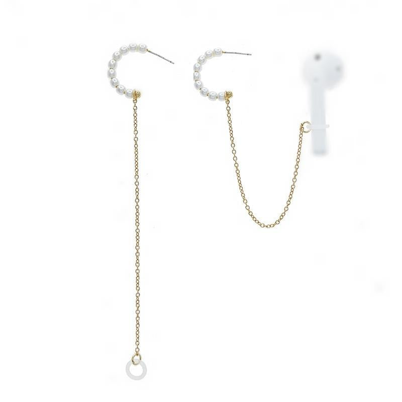 3-Piece Bluetooth Headset With Anti-Lost C-Type Earring Chain - Silver Pearl-1915197518933790721