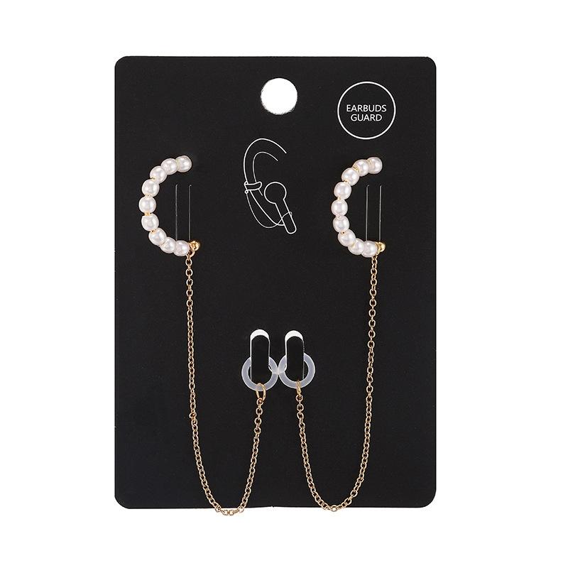 3-Piece Bluetooth Headset With Anti-Lost C-Type Earring Chain - Silver Pearl-1915197518933790721