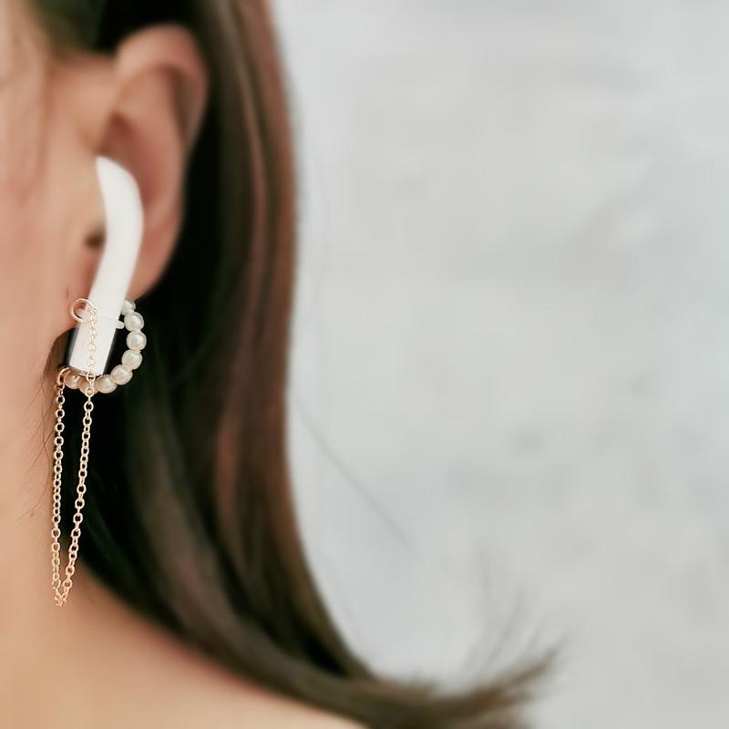 3-Piece Bluetooth Headset With Anti-Lost C-Type Earring Chain - Silver Pearl-1915197518933790724