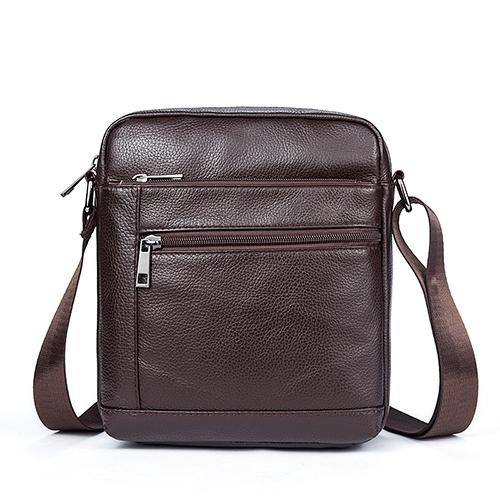 Men Cowhide Leather Crossbody Bag Vertical Shoulder Business Bag Coffee-1915196694170046464