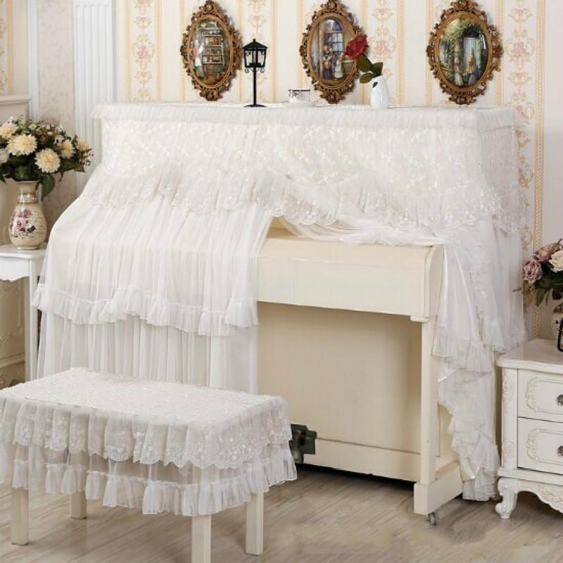 White Lace Piano Dust Cover - Embroidered Full Size 153X33X120Cm-1964932189464432640