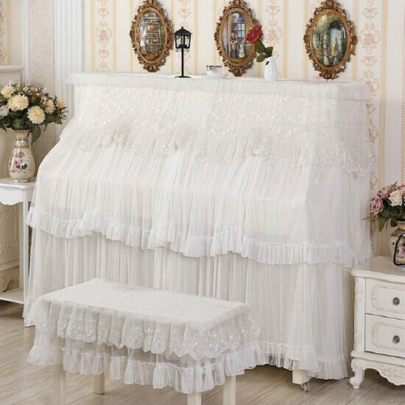 White Lace Piano Dust Cover - Embroidered Full Size 153X33X120Cm-1964932189464432641