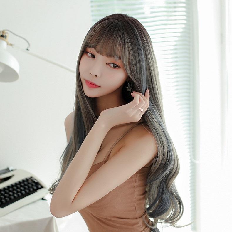 Silk Mist Blue Curly Wig For Girls - High Temp Long-1915198355877793793