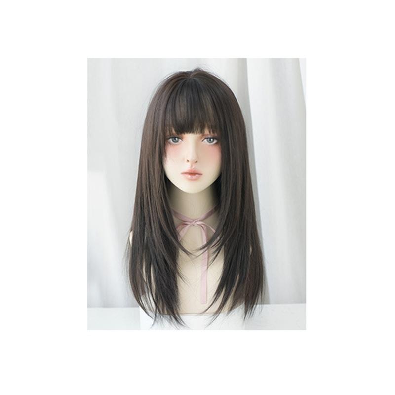 Straight Hair Air Bangs Wig Set - Long-1915197948912865281