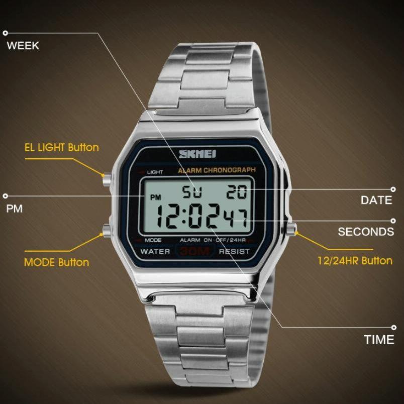 Lightweight Waterproof Men Electronic Watch With Steel Band-1915198112641716227