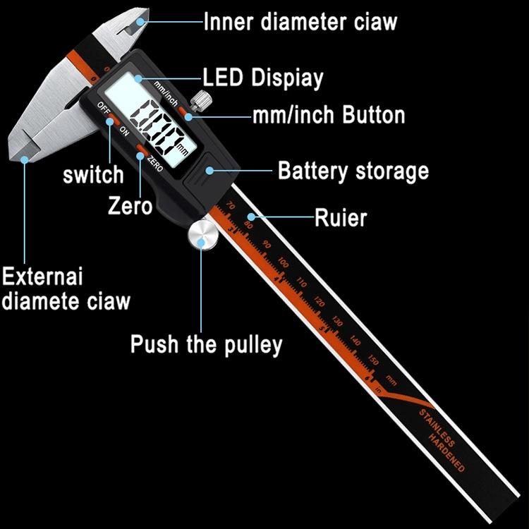 Digital Display Vernier Caliper - 0-150Mm Stainless Steel Body-1915198149614505992