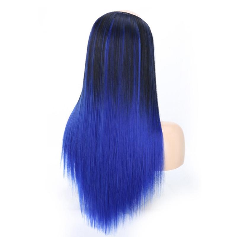 Sapphire Blue U-Shaped Long Straight Wig Headgear-1915197697263013890