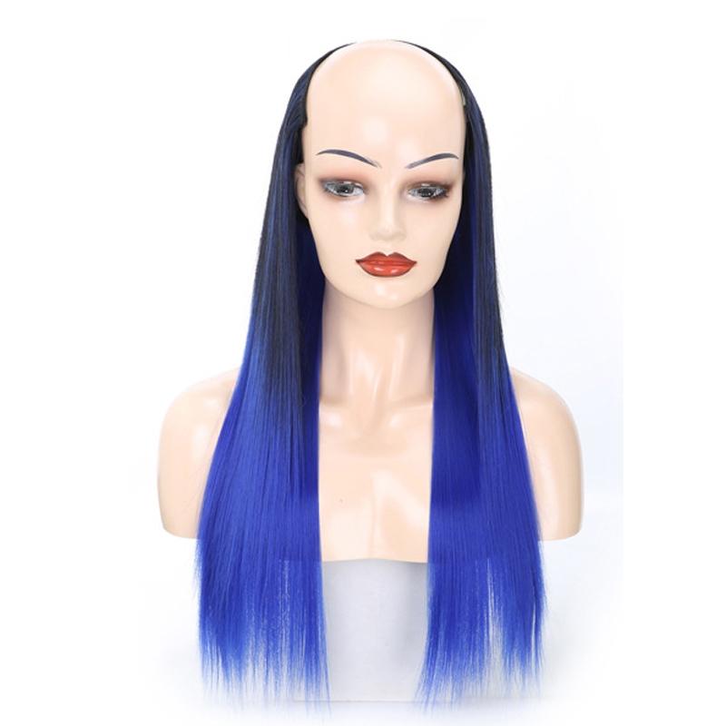 Sapphire Blue U-Shaped Long Straight Wig Headgear-1915197697263013892