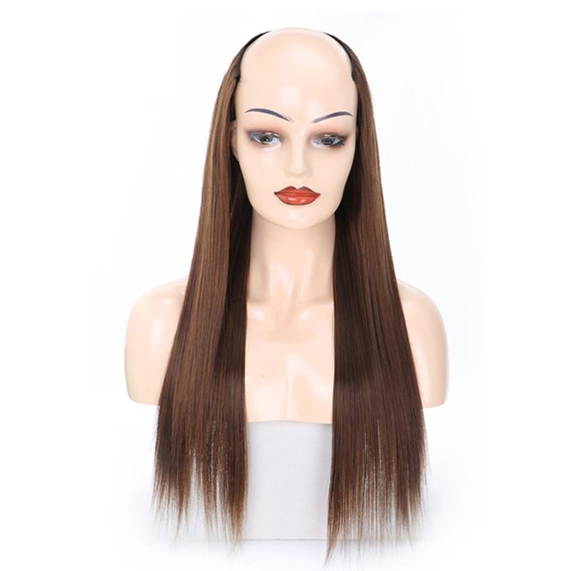 U-Shaped Long Straight Half Wig With Headgear - Linen-1915197186644250628