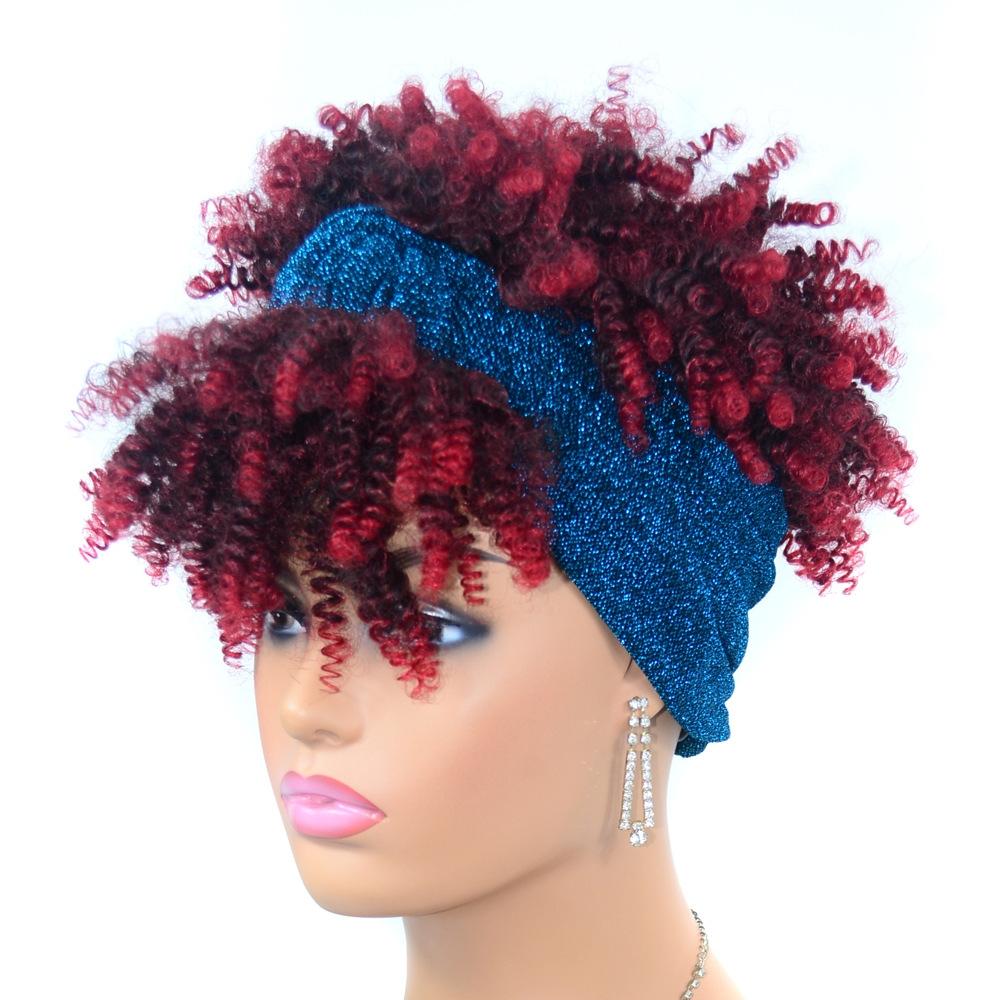 Gradient Small Curly Headscarf Wig In 12.Tjg1 1B Colour-1915197861314826243