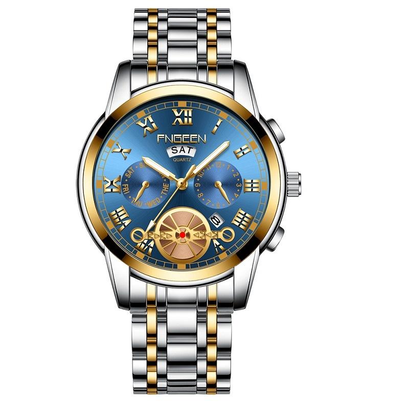 Gold Blue Multi-Function Men Quartz Watch-1915198337519325191