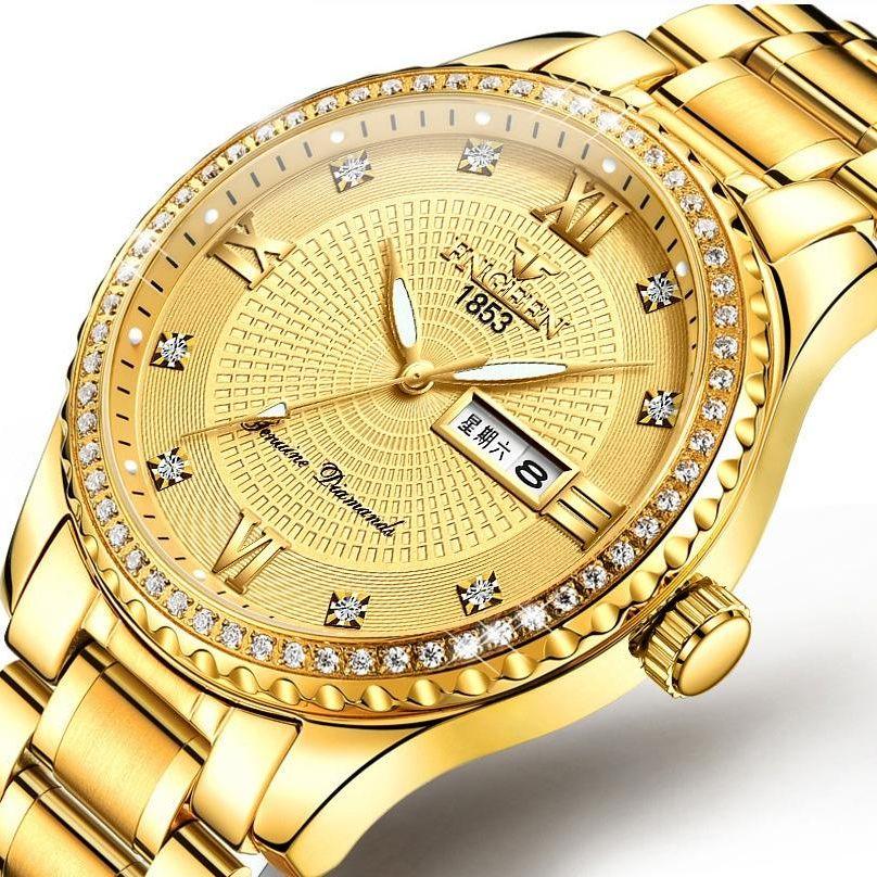 Men Luminous Quartz Watch - Full Gold With White Face-1915196514079215618