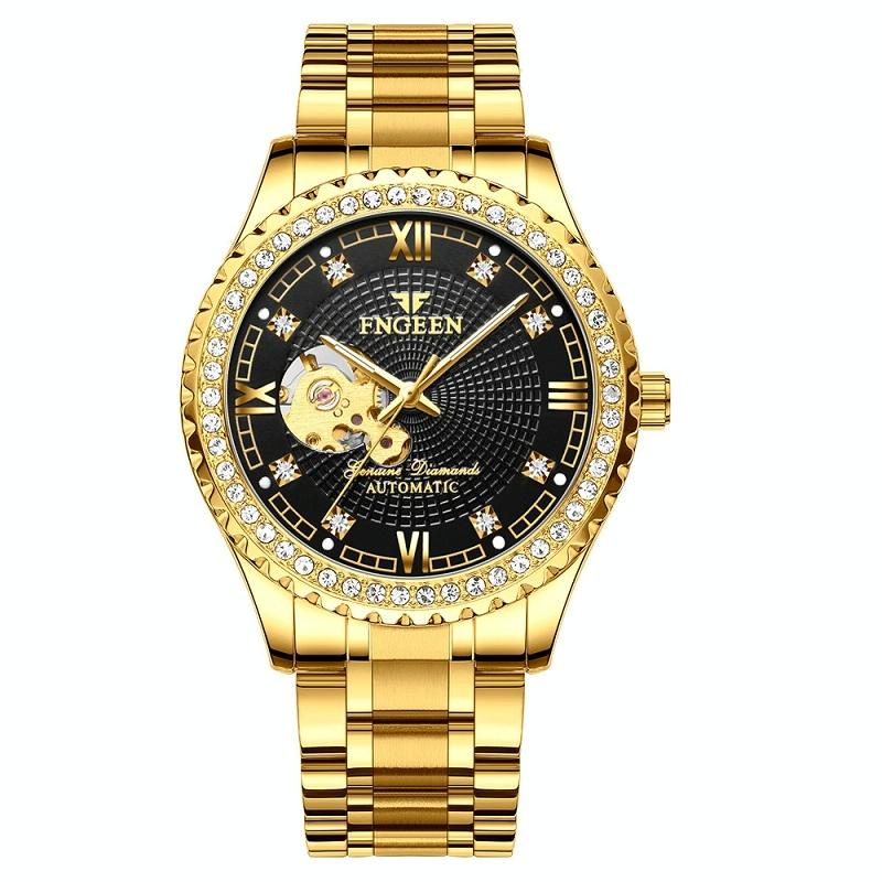 Gold Automatic Mechanical Watch With Diamond Accents For Men-1915196540943732744