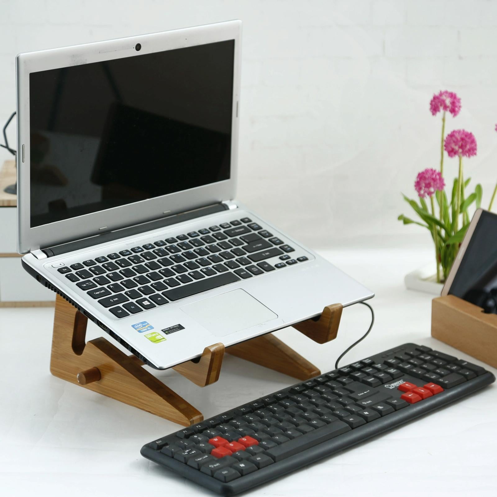 Bamboo Wood Desktop Storage Rack For Computers And Tablets-1964932346641780743