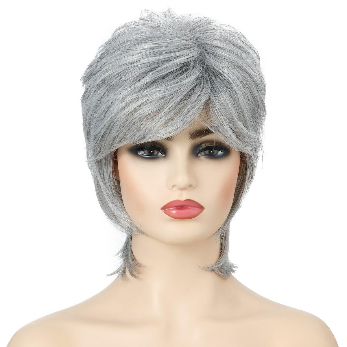 Silver Short Hair Wigs Set - Fluffy And Stylish-1915196859035553799