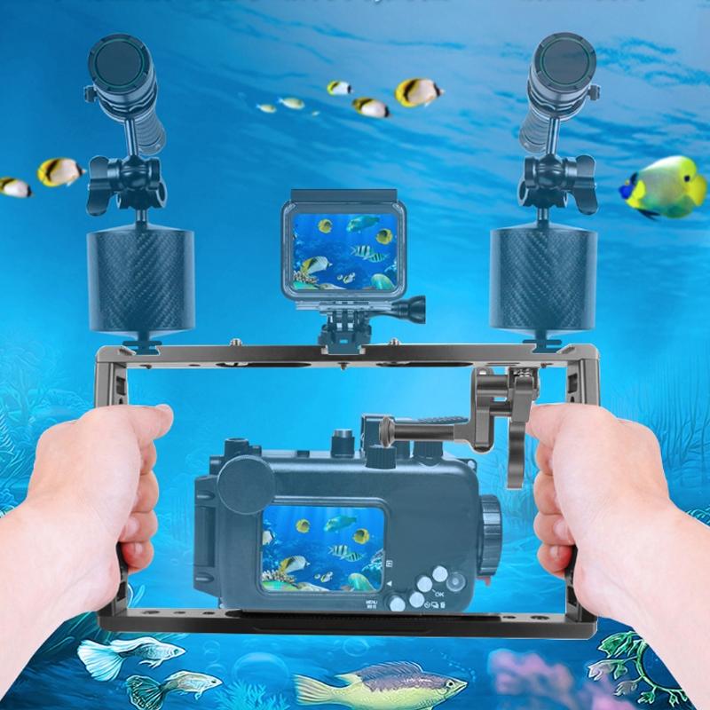 Diving Dual Handheld Grip Bracket Stabilizer Extension Phone Clamp Camera Rig Cage Underwater Case For Gopro Hero9 /8 /7 - Red-1915198279256248326