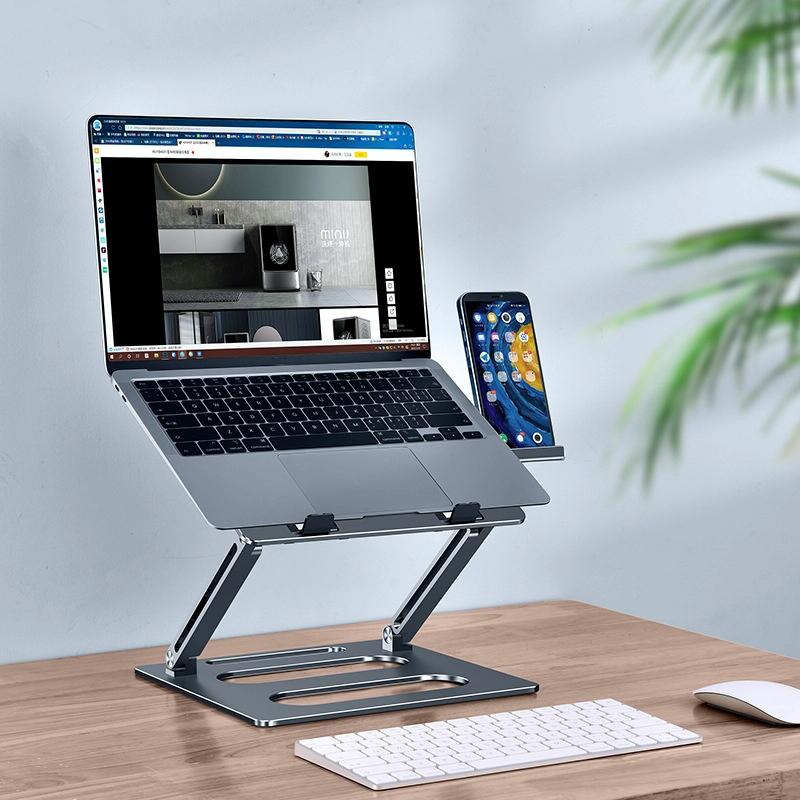 Adjustable Metal Notebook Stand - Gray Desktop Support-1964932168048316417