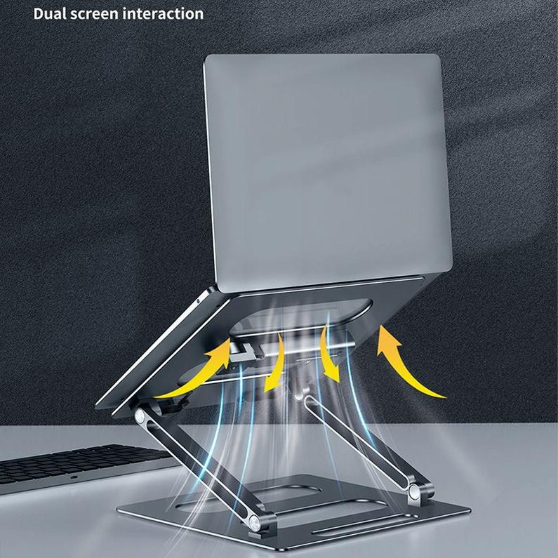 Adjustable Metal Notebook Stand - Gray Desktop Support-1964932168048316422