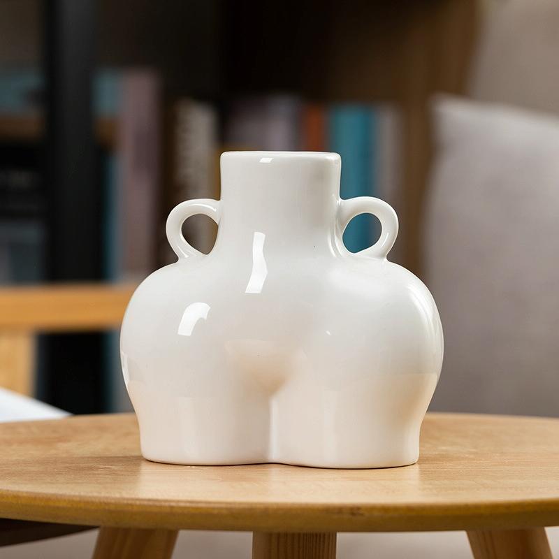 Small White Ceramic Vase For Home Decor With Dried Flower Design-1915197426973675520