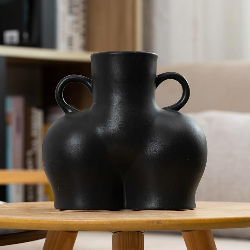 Large Matte Black Ceramic Vase For Home Decor And Dried Flower Arrangements-1915197860543074304