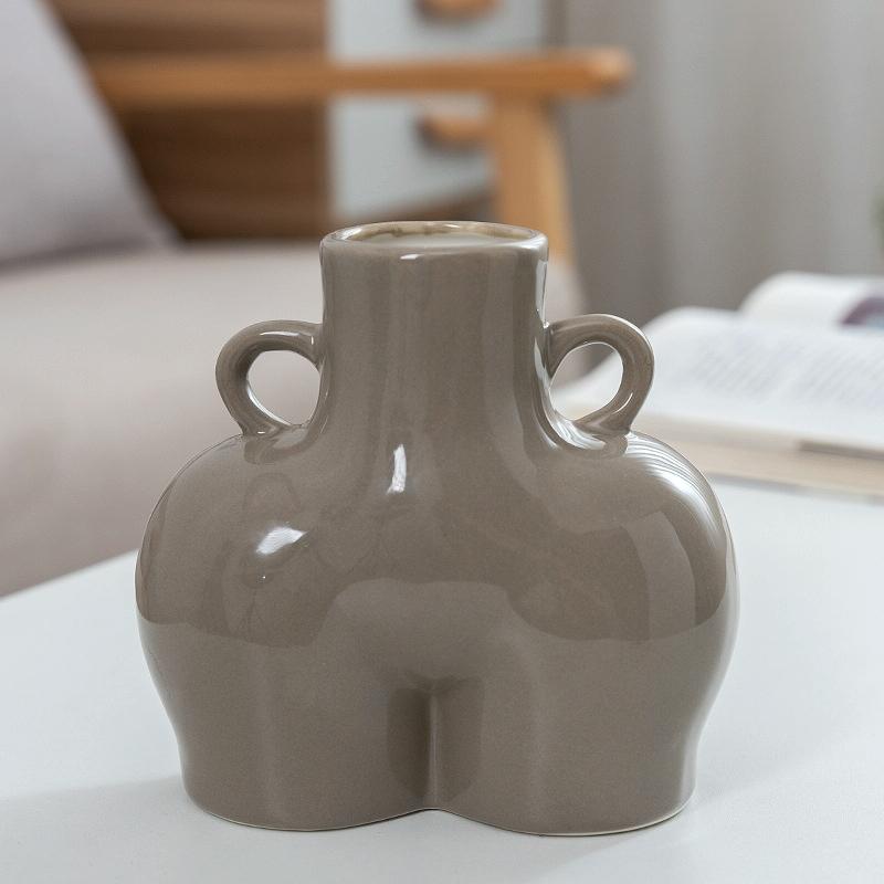 Small Bright Gray Ceramic Vase For Home Decor And Dried Flower Arrangements-1915197187466334215