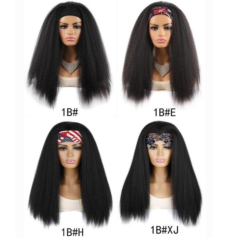 Long Floral Turban Headband With Corn Beard Wig In 1B E Colour-1915198129544761345