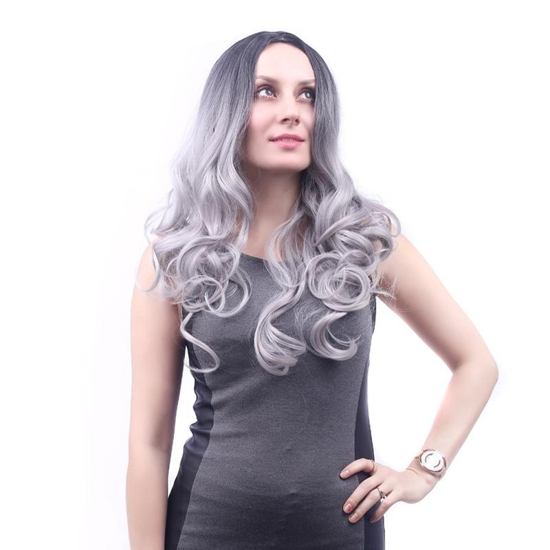 Medium Curly Wig With Bangs - Gray-1915196864752390144