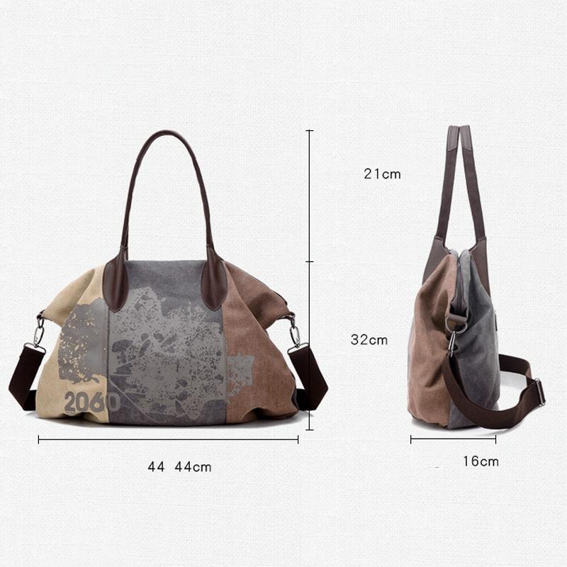 Blue Graffiti Canvas Shoulder Bag - Large Capacity-1915196692785926147