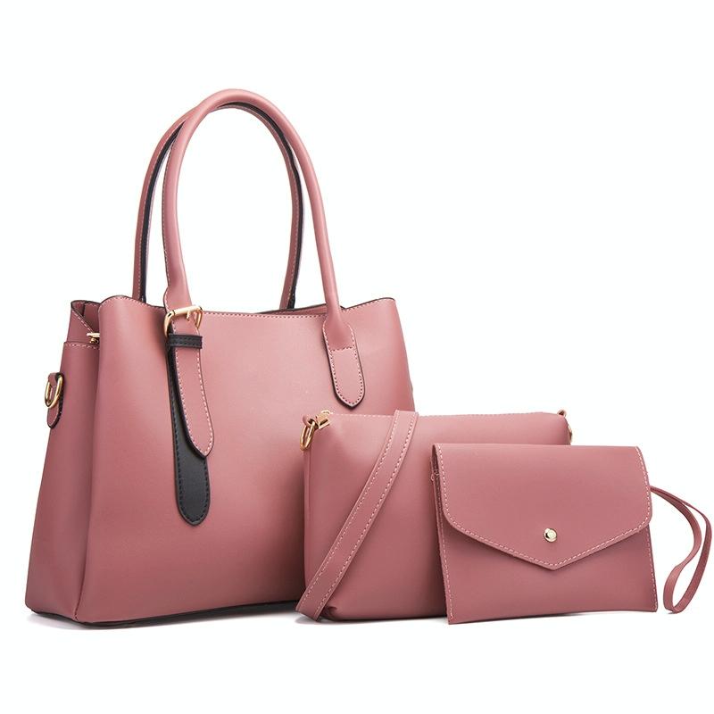 Large Capacity 3-In-1 Diagonal Handbags In Pink Pu Leather-1915196533477871619