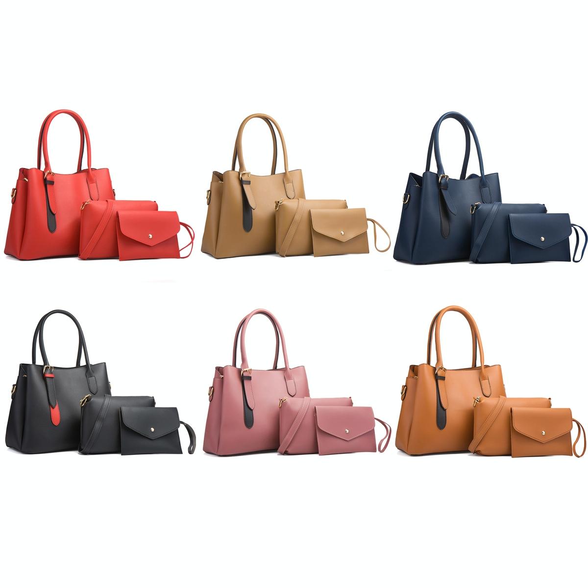 Large Capacity 3-In-1 Diagonal Handbags In Pink Pu Leather-1915196533473677313