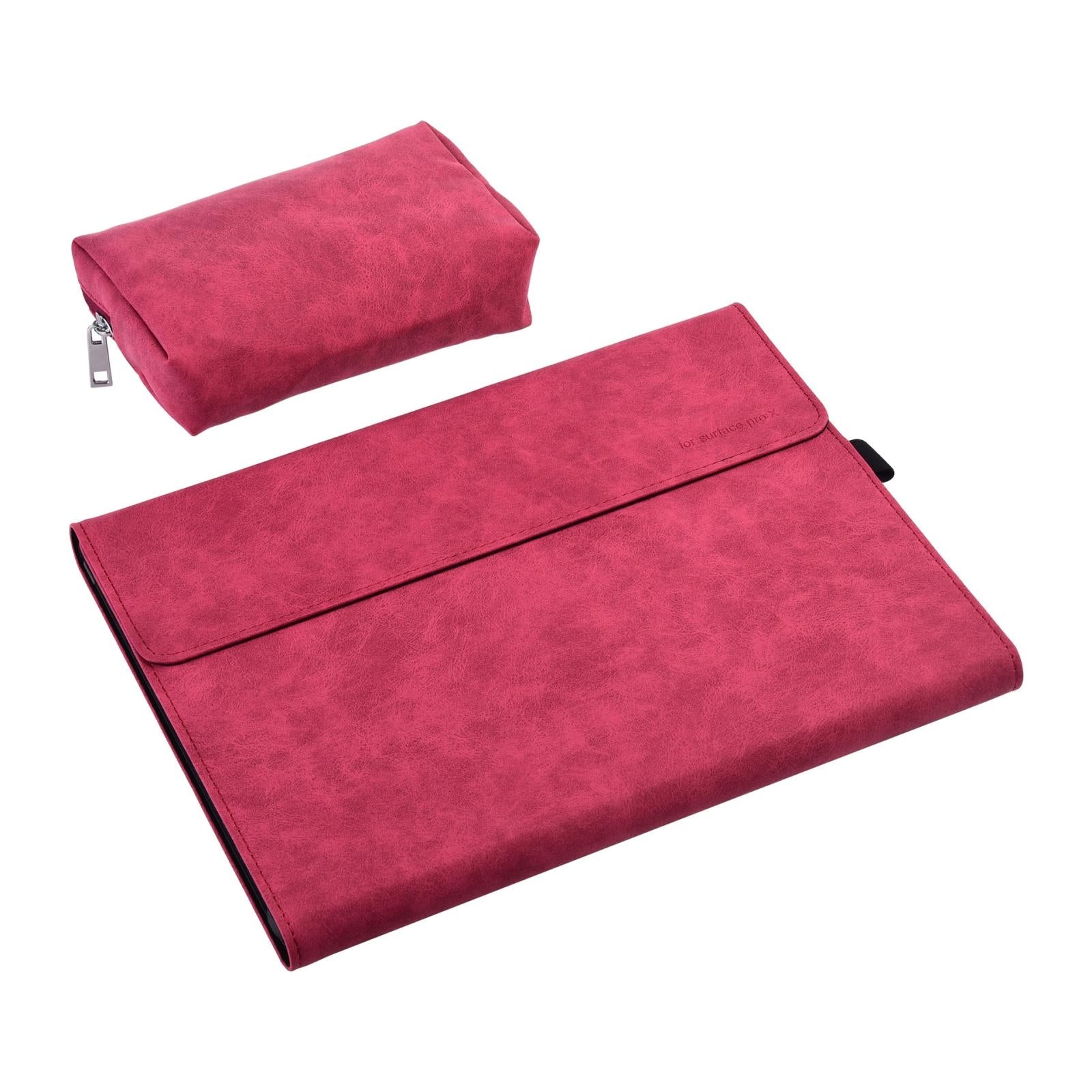 Leather Tablet Case For Microsoft Surface Pro X - Rose Red With Power Bag 13 Inch-1915197039701004295