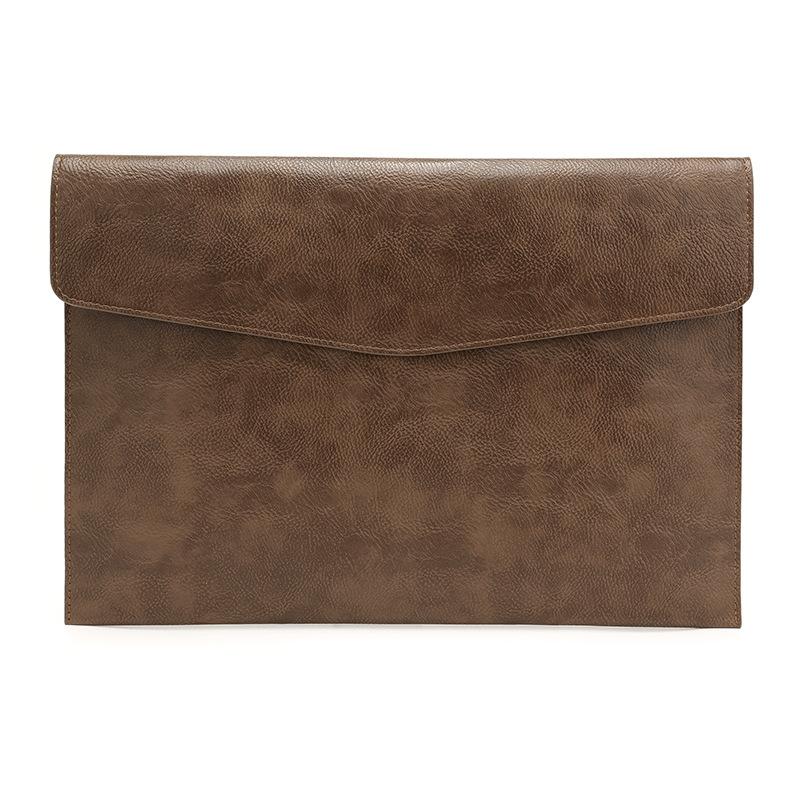 13.3 Inch Litchi Pattern Leather Laptop Sleeve - Dark Brown-1915198085827530752