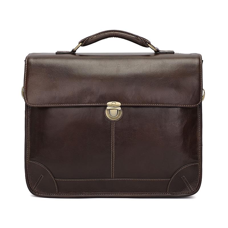 Retro Cowhide Leather Briefcase For 15.6 Laptop - Multifunctional - Coffee-1924671880376225792